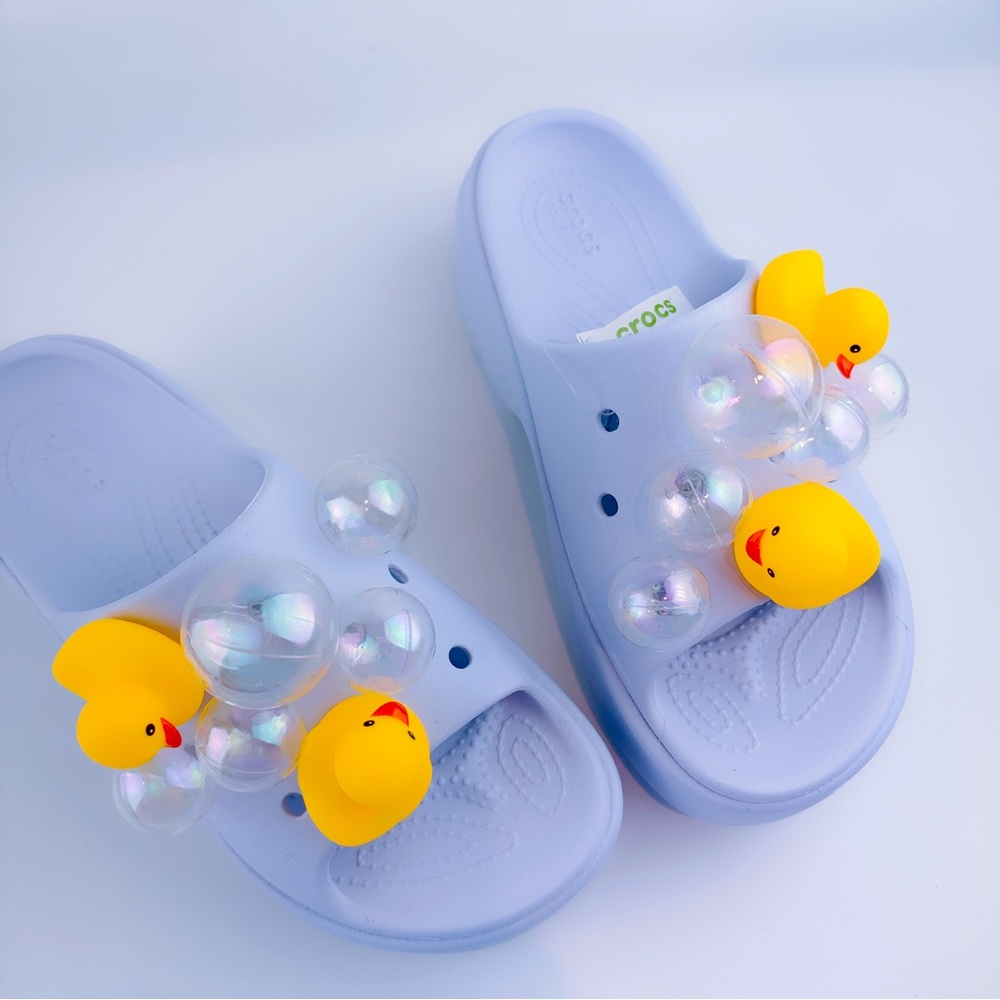 Crocs Stomp Slide Light Blue Platform Sandals With Custom Jibbitz Unisex Size W8